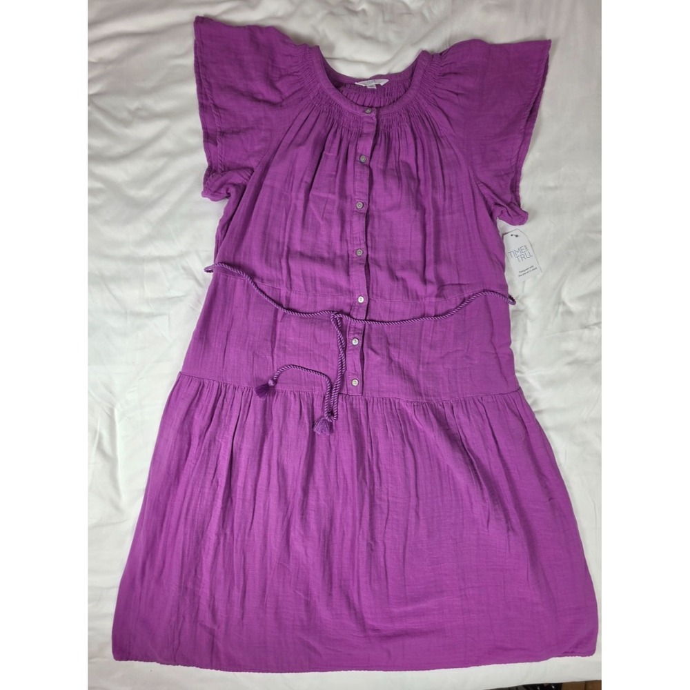 Time and Tru Dress 3X 22 Purple Cotton Midi Flutter Sleeve Boho NWT